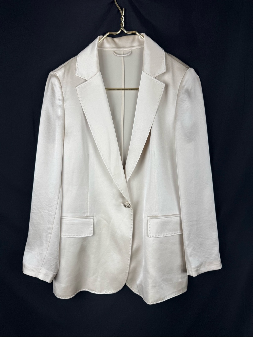 Gowani Satin Blazer Jacket Size S Champagne Ivory Silk Look Single Button Blazer